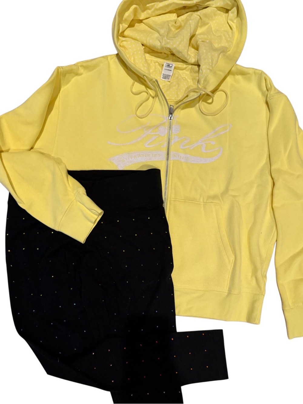 NEW VICTORIAS SECRET PINK X FRANKIES BIKINI FULL ZIP HOODIE & BLING LEGGINGS SET